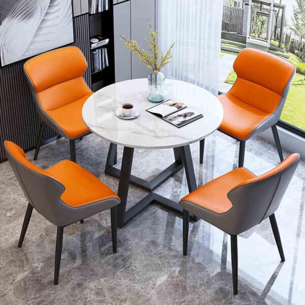 Reception Negotiation Table Set, Round Dining Table Soft Backrest Seat, Cafe Balcony Living Room Simple Room Club Table, Conference Table and Chair Set(Orange,31.4in/80cm)